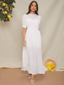 SHEIN Vestido unicolor de espalda abierta con cordón - Blanco - Ver 3