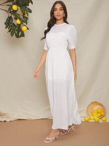 SHEIN Vestido unicolor de espalda abierta con cordón - Blanco - Ver 4