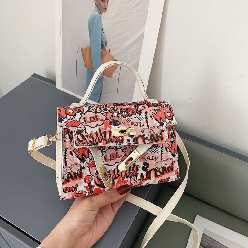 

Letter Graffiti Satchel Bag, Red