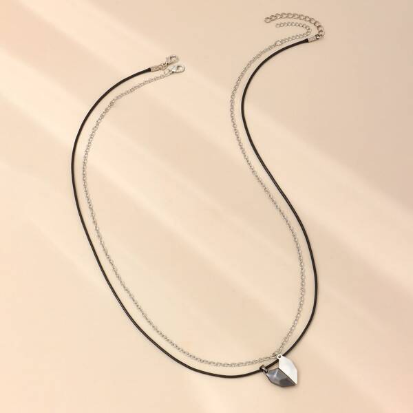 

2pcs Half Heart Pendant Necklace, Silver