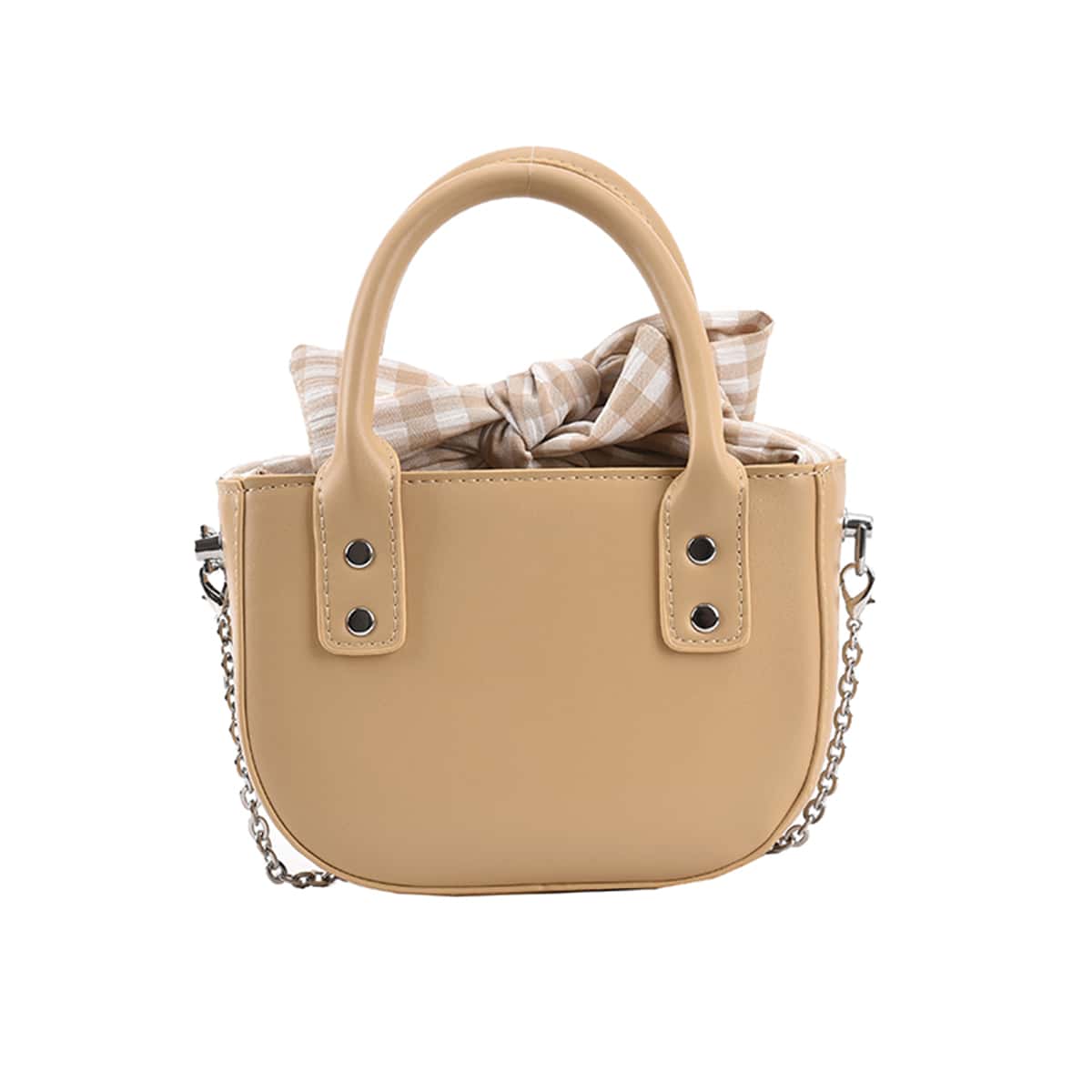 

Plaid Bow Satchel Bag, Apricot