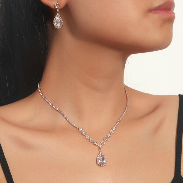 

3pcs Zircon Decor Jewelry Set, Gold