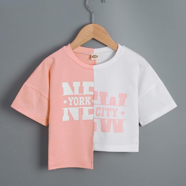

Toddler Girls Letter Graphic Spliced Tee, Multicolor