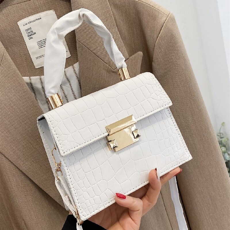 

Croc Embossed Satchel Bag, White