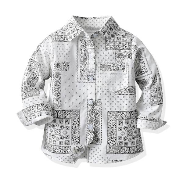

Toddler Boys Scarf Print Button Up Shirt, White