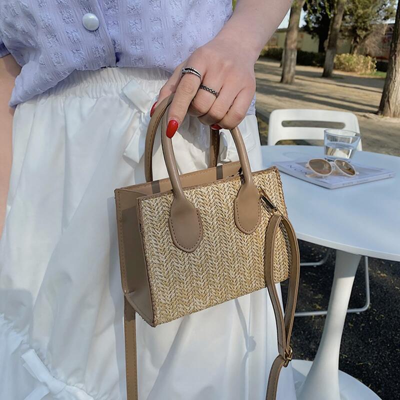 

Solid Straw Satchel Bag, Brown