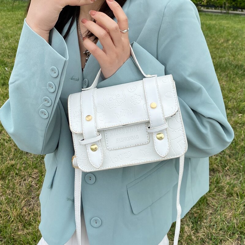 

Cartoon Embossed Satchel Bag, White