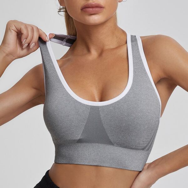 

Contrast Trim Racerback Sports Bra, Light grey