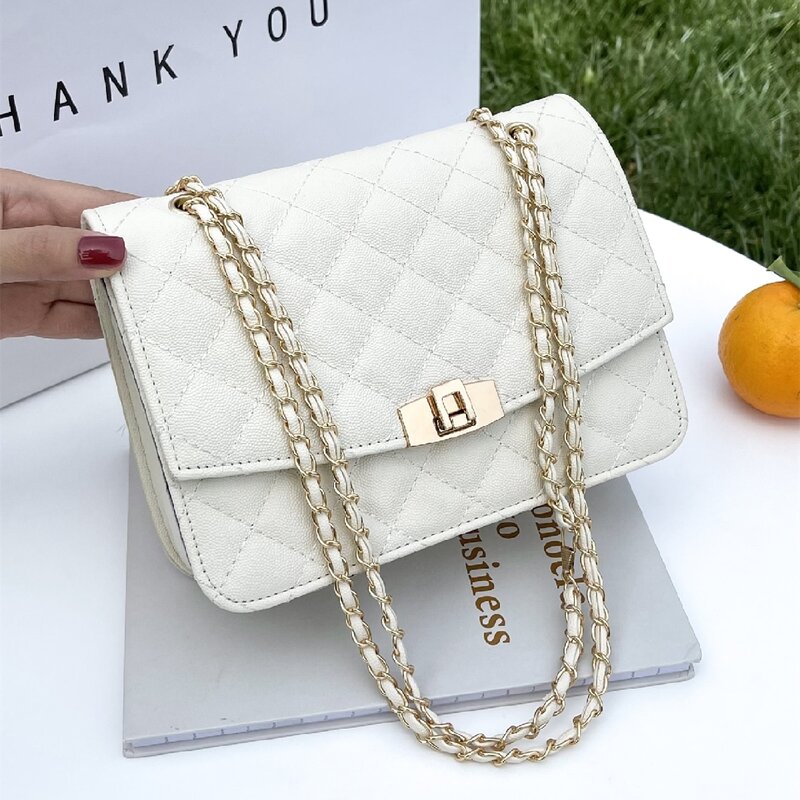 

Quilted Chain Shoulder Bag, White