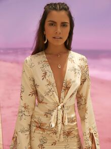 Lital Ofir Tie Front High Split Floral Dress - Multicolor - View 6