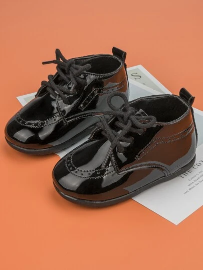 1pair Shiny Lace-Up Design Flat Casual Boots For Baby Boy