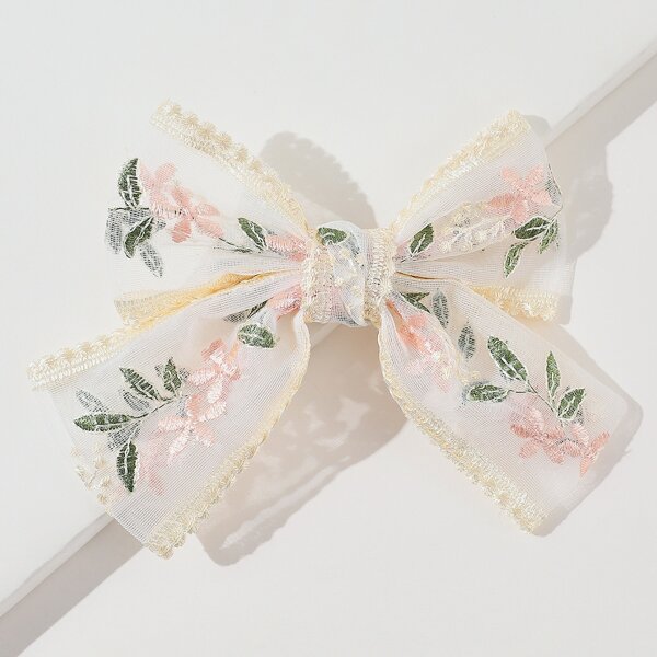 

Toddler Girls Flower Embroidered Bow Decor Hair Clip, Multicolor