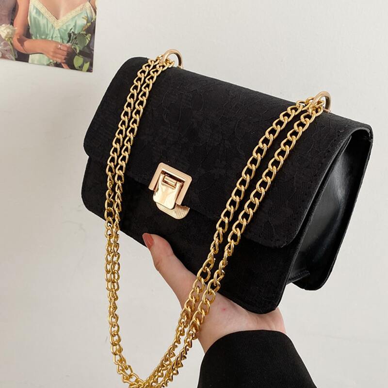 

Floral Lace Chain Shoulder Bag, Black