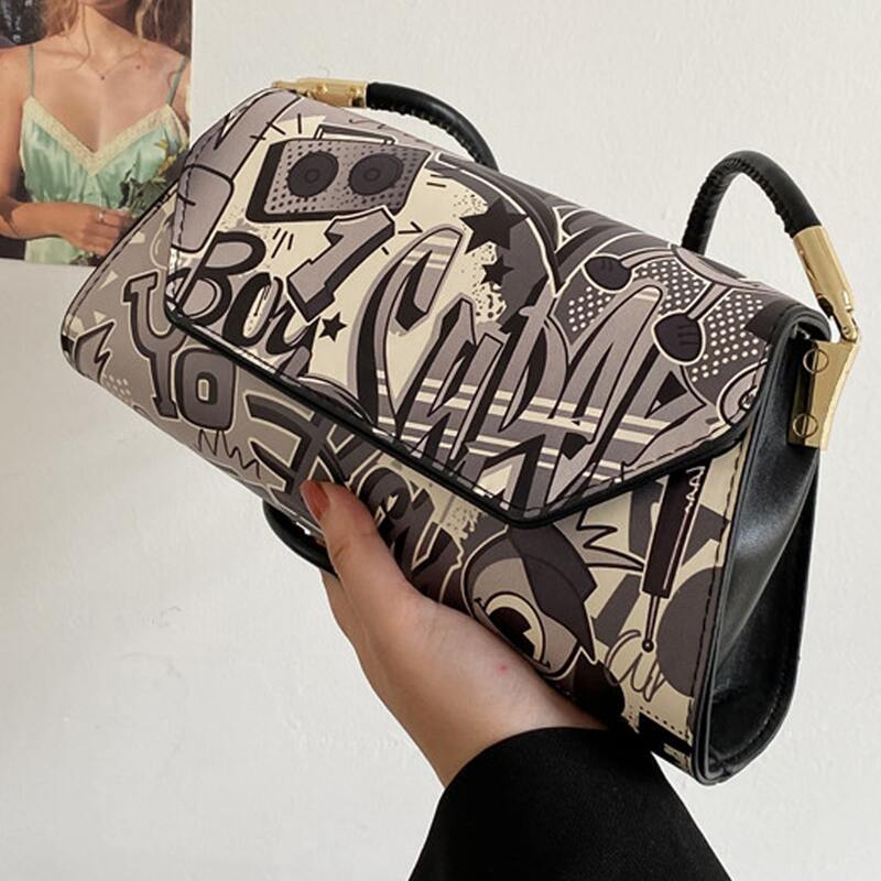 

Letter Graffiti Baguette Bag, Grey