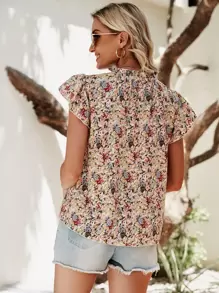 Breezaya Half Button Allover Floral Blouse - Multicolor - View 2