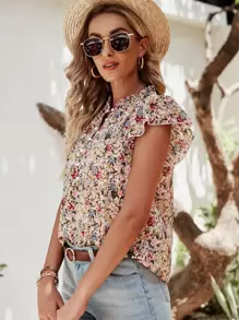 Breezaya Half Button Allover Floral Blouse - Multicolor - View 5