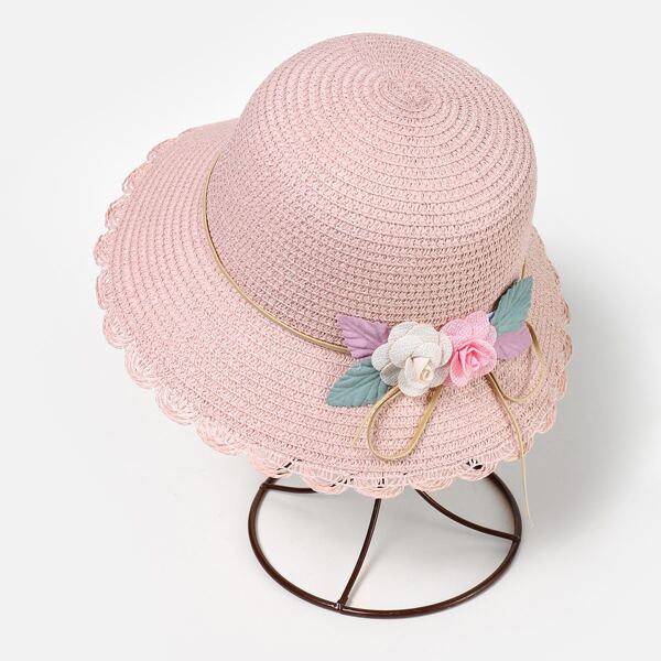 

Girls Flower Decor Hat, Pink