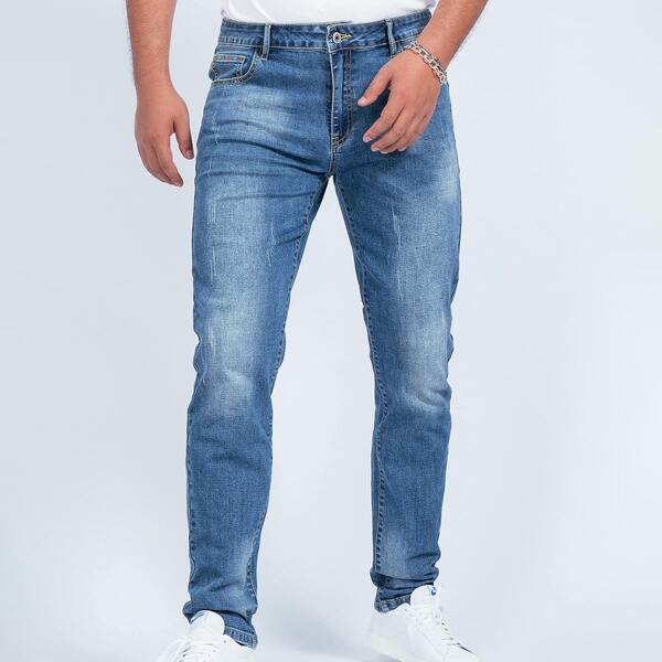 

Men Raw Wash Fitted Jeans, Medium wash