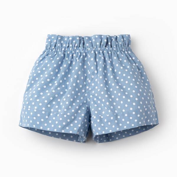 

Toddler Girls Polka Dot Paper Bag Waist Shorts, Baby blue