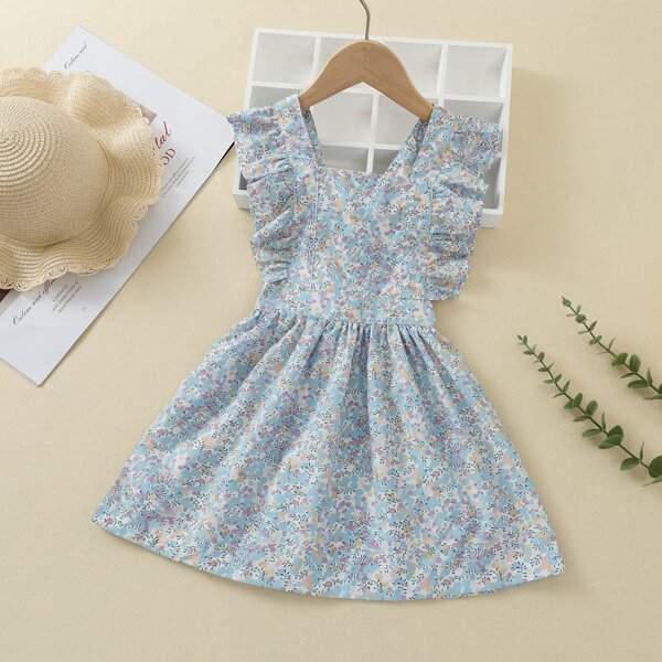 

Toddler Girls Ruffle Trim Overall Dress, Multicolor
