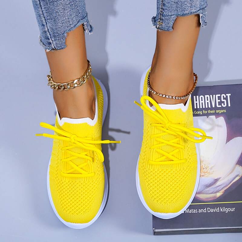 

Lace-up Front Mesh Sneakers, Yellow