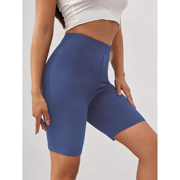 

Solid High Waisted Biker Shorts, Dusty blue