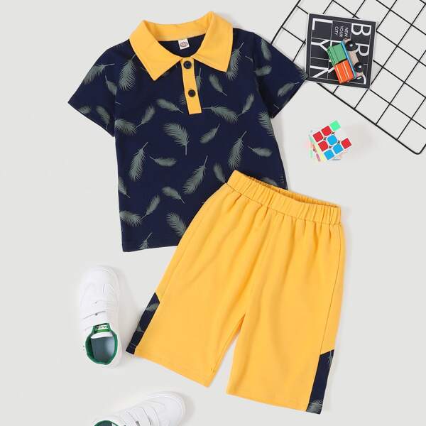 

Toddler Boys Feather Print Polo Shirt & Shorts, Multicolor