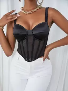SHEIN SXY Top de tirantes bustier panel de malla - Negro - Ver 1