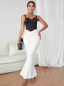 SHEIN SXY Top de tirantes bustier panel de malla - Negro - Ver 3