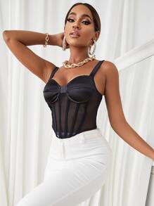 SHEIN SXY Top de tirantes bustier panel de malla - Negro - Ver 5