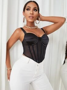 SHEIN SXY Top de tirantes bustier panel de malla - Negro - Ver 6