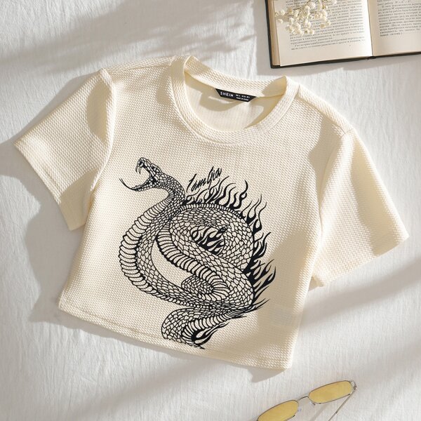

Snake Print Tee, Beige