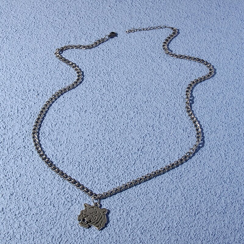 

Guys Tiger Pendant Necklace, Silver