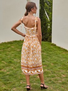 SHEIN VCAY 綁結肩荷葉邊花卉吊帶連衣裙 - 彩色 - 查看 2