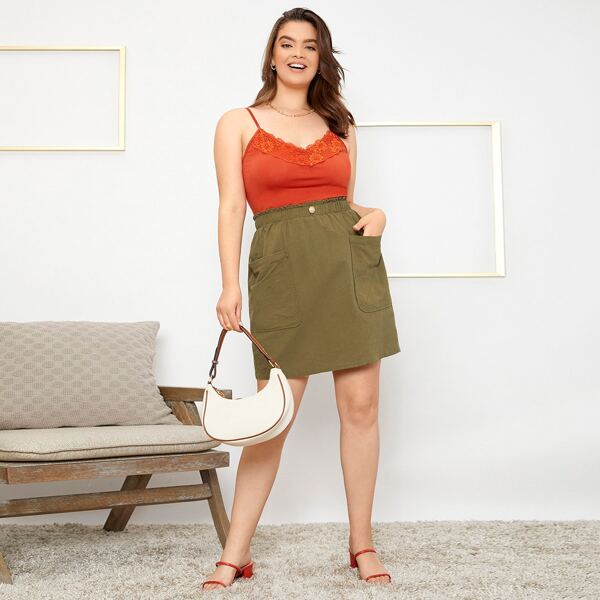 

Plus Pocket Side Straight Skirt, Army green