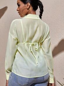 Slaydiva Chất rắn Nút Lên Áo sơ mi & Cami ngọn - Màu vàng - Xem 2