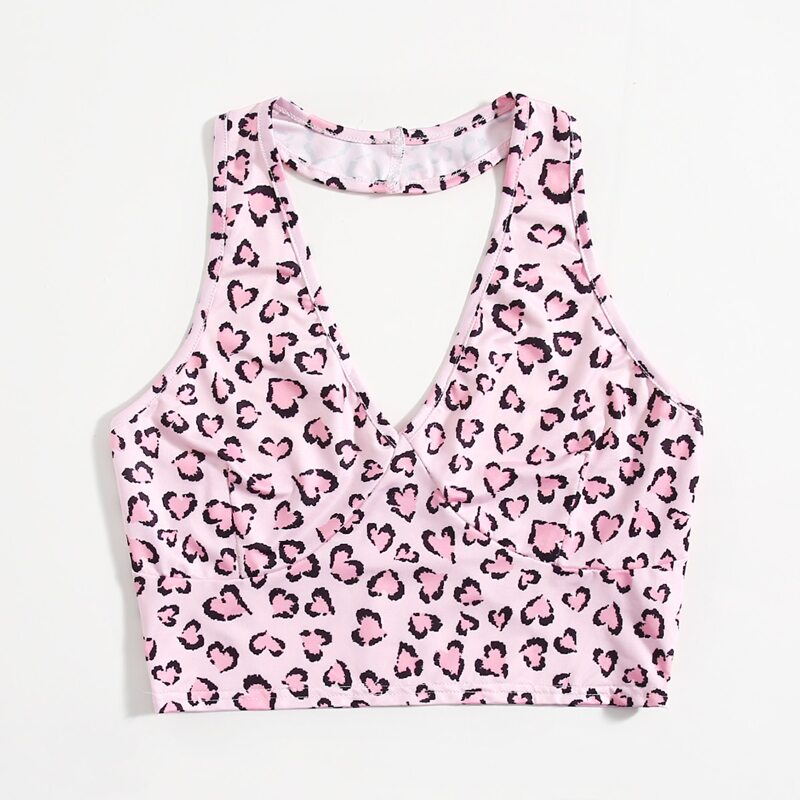 

Heart Print Crop Halter Top, Baby pink