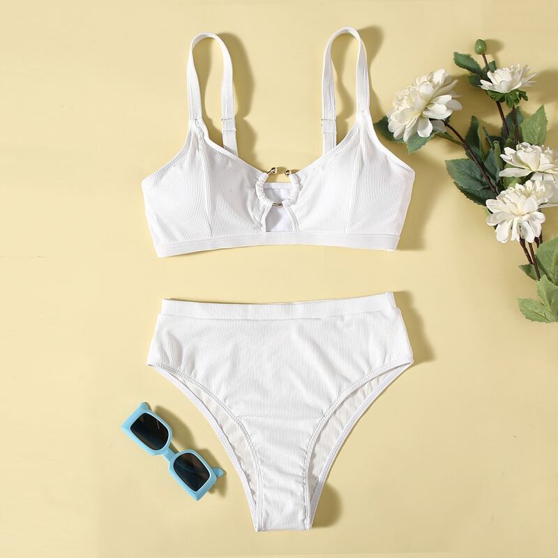 

Ring Decor High Waist Bikini Swimsuit, White