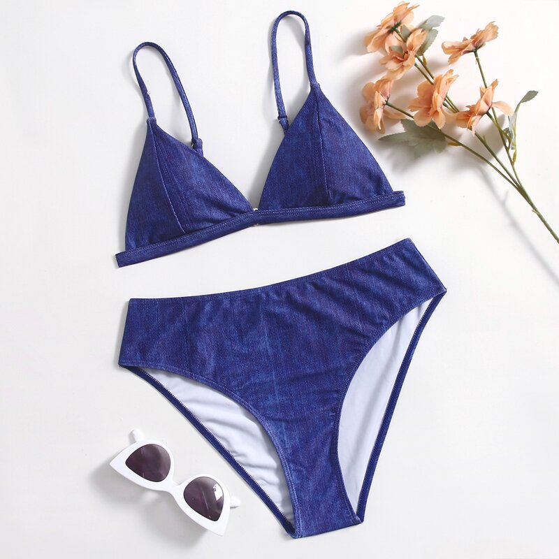 

Solid Triangle Bikini Swimsuit, Navy blue