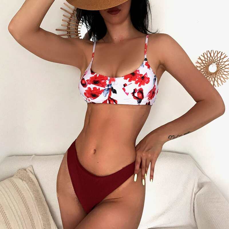 

Floral Underwire Bikini Swimsuit, Red