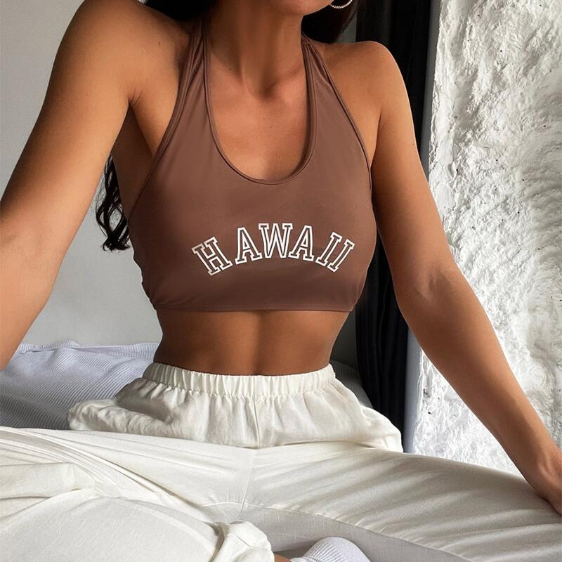 

Letter Graphic Bikini Top, Brown
