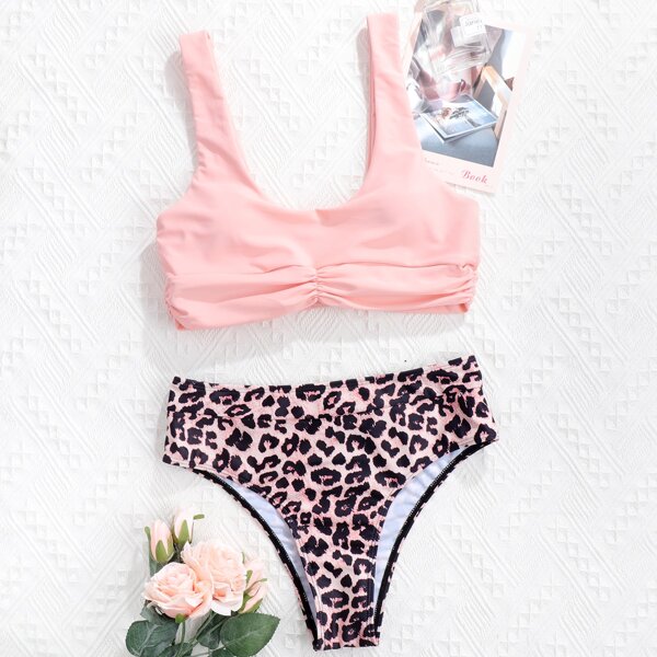 

Leopard Ruched Bikini Swimsuit, Multicolor