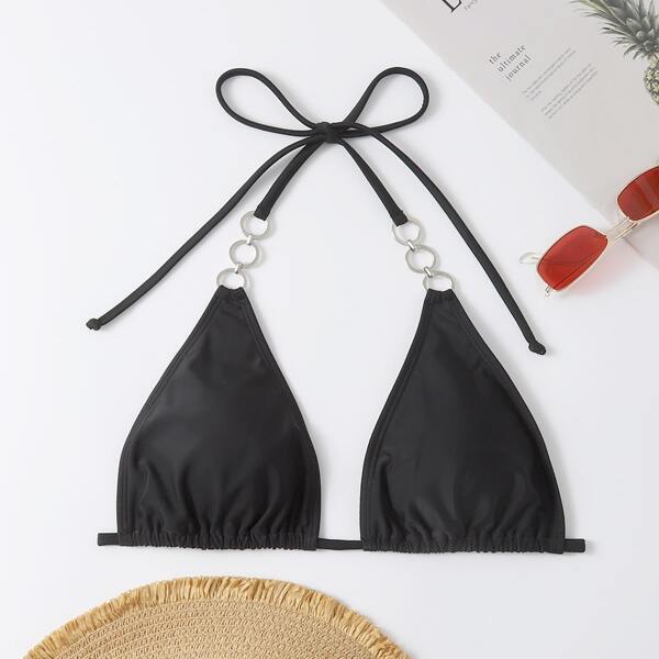 

Chain Linked Triangle Bikini Top, Black