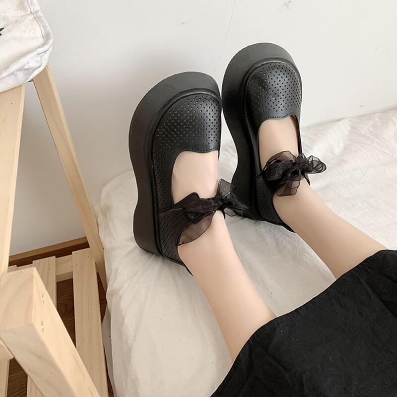 

Bow Decor Wedge Mary Jane Shoes, Black