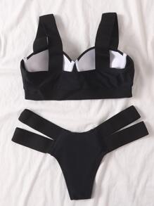 Underwire Cut Out Bikini Set For Summer Beach Vacation - Black - View 2
