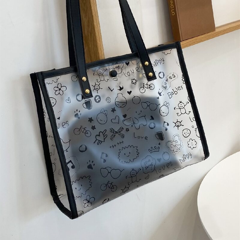 

Cartoon Clear Tote Bag, Black