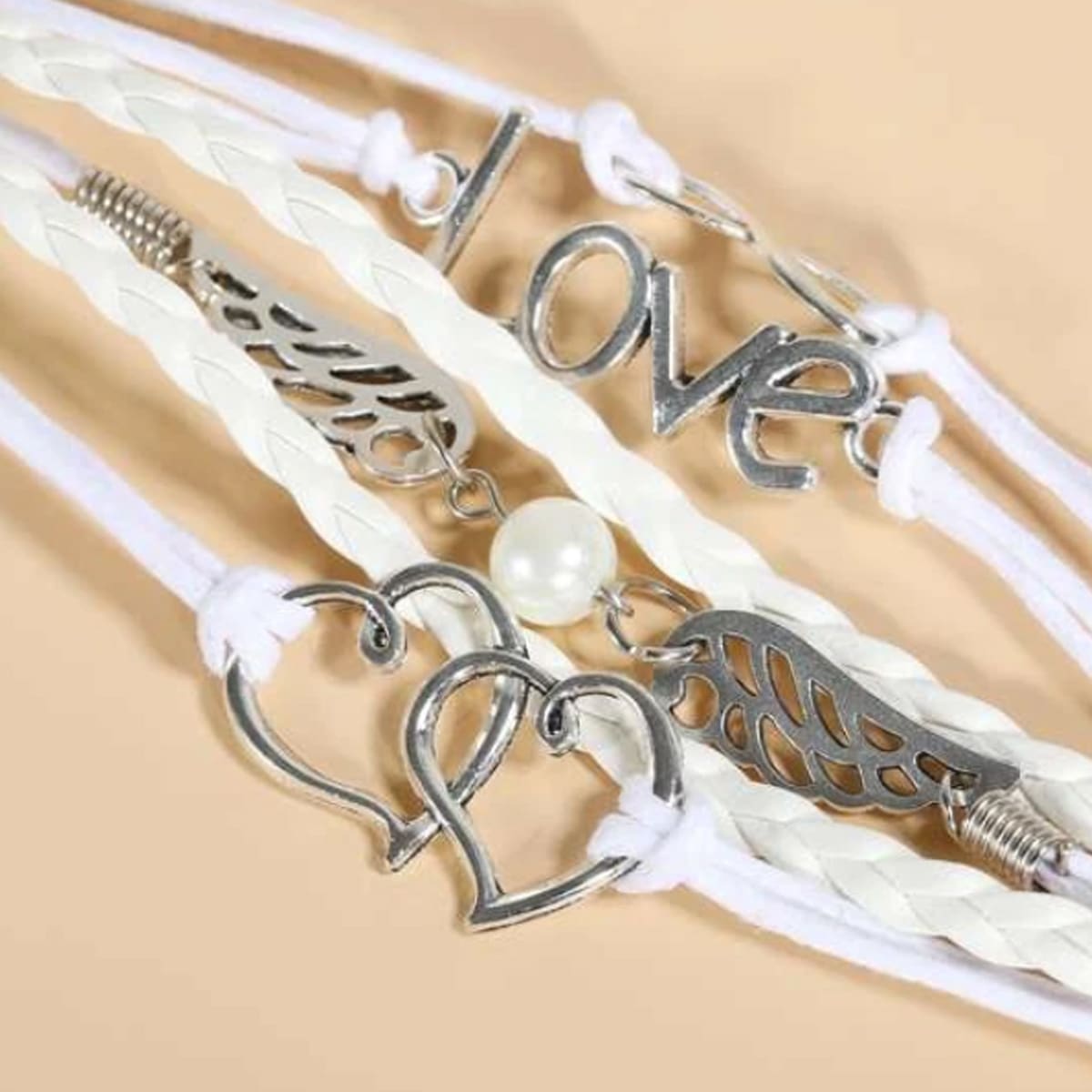

Heart & Letter Layered Bracelet, White