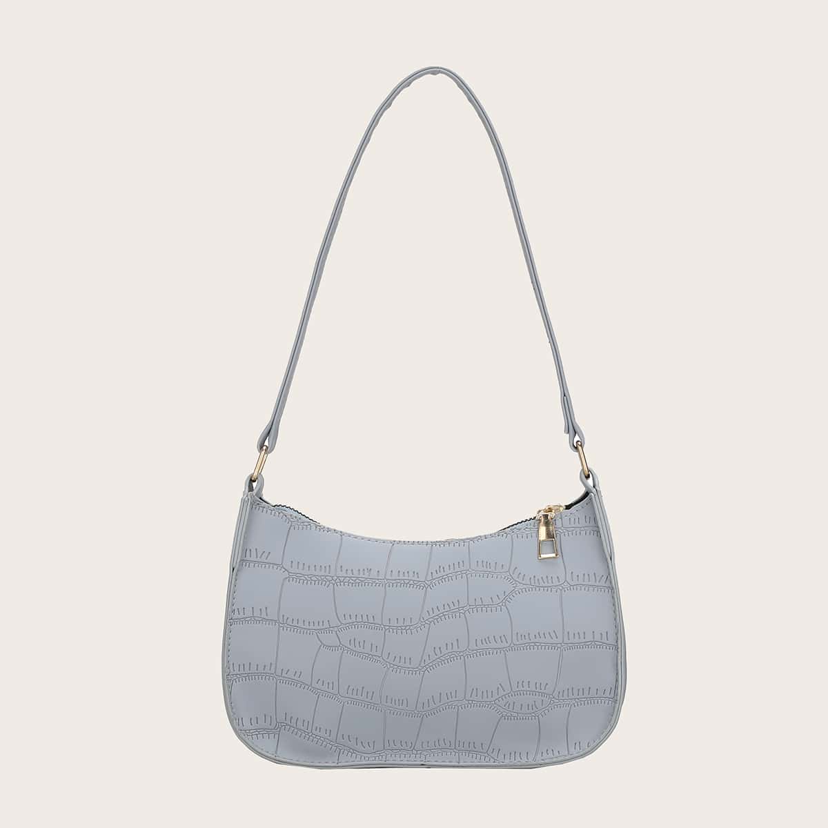 

Croc Embossed Baguette Bag, Blue