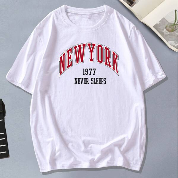 

Men Letter Graphic Crew Neck Tee, White