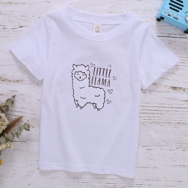 

Toddler Girls Llama Print Tee, White